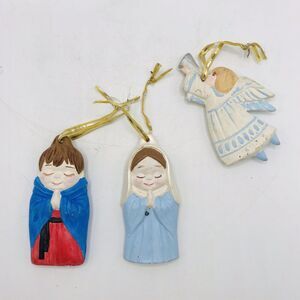Vintage Hobbyist Hand Painted Ceramic Ornaments Joseph Mary Angel Lot Of 3
